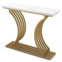 costway mesa de entrada mesa consola moderna de 100 cm con tablero de marmol sintetico con patas de metal geometricas para sala de estar dorado