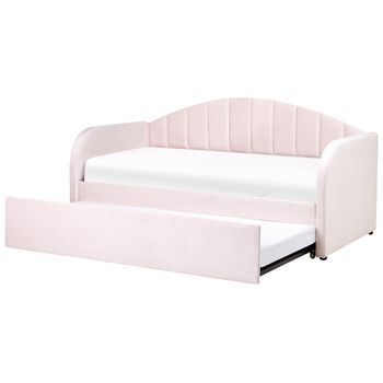 Cama Con Somier De Terciopelo Rosa Pastel 90 X 200 Cm Nido Habitación Eyburie