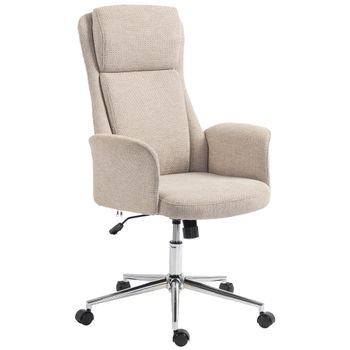 HOMCOM Silla de Escritorio Giratoria con Respaldo Alto Función Balanceo Altura Ajustable Reposabrazos Acolchados Ruedas Beige