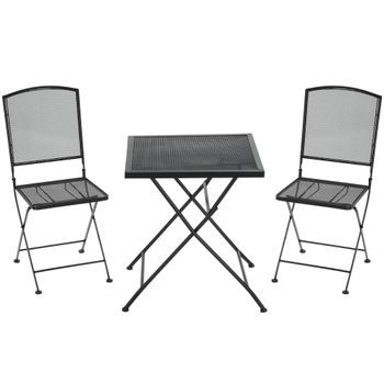 Conjunto Bistro De Jardín  Para 3 Personas Con 1 Mesa Y 2 Sillas Plegables, Gris Metalizado Para Terraza Y Balcón