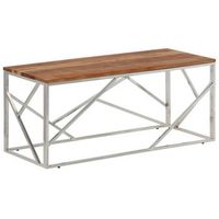 mesa de centro 110x45x45 cm acero inoxidable madera maciza de acacia - plateado