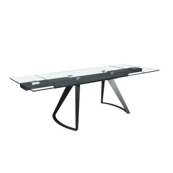Mesa comedor extensible rectangular cristal templado y acero negro