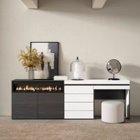 aparador efecto madera blanco 227x35x75cm chimenea efecto fuego