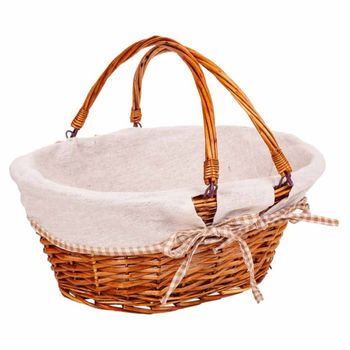 Cesta mimbre forrado asa abatible marrón 40x32x17/30h cm