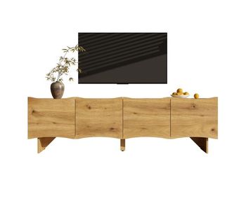 Mueble tv moderno 155 cm - estilo con ondas, 4 puertas, almacenamiento y pasacables - natural