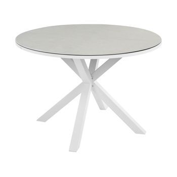Mesa De Jardín Moderna Aluminio ⌀ 120 Cm Patas De Aluminio Tablero De Vidrio Cerámico Blanco Gris Pardo Maletto