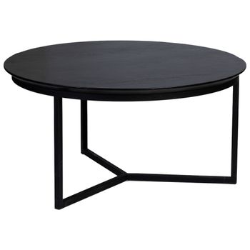 Mesa de centro, tablero de mango negro y patas de hierro 80x80x40 alt.