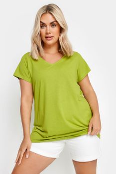 Yours Camiseta De Pico Verde Claro, Mujer Curvy Y Tallas Grandes, Yours
