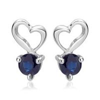 pendientes oro blanco 14 quilates diseno corazon 2 zafiros