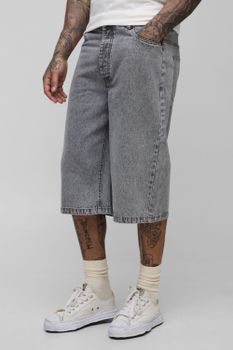 Tall Acid Wash Longline Jorts, Negro