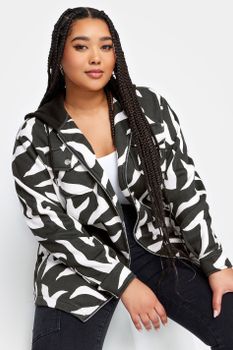 Yours Sobrecamisa Blanca Y Negra Cebra Con Capucha, Mujer Curvy Y Tallas Grandes, Yours