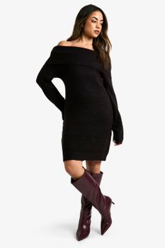 Vestido Jersey Mini De Canalé Con Escote Bardot, Negro