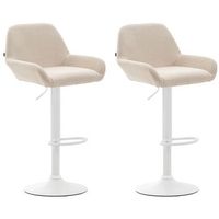 juego de 2 taburetes de bar con reposapies en forma de arco de metal blanco asiento de tela color crema 100004044