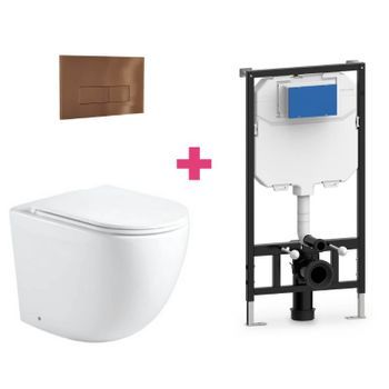 Pack Inodoro Suspendido Cerámica Genova Con Cisterna Y Pulsador Cobre Rectangular
