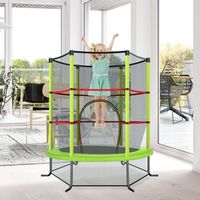 cama elastica para ninos 165 cm con red de seguridad y almohadilla para muelles estructura de acero verde cfw67645