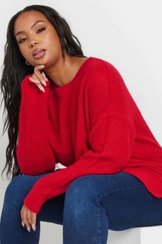 Yours Jersey De Punto Rojo Con Hombro Caído, Mujer Curvy Y Tallas Grandes, Yours