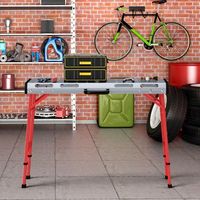 mesa de soldadura altura ajustable metal portatil plegable banco de trabajo resistente 107 x 62 cm rojo cfw45804