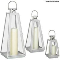 set 3 faroles portavelas metal cromado