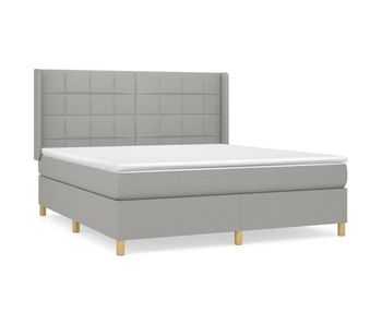 Cama box spring con colchón tela gris claro 160x200 cm bloques con cuadros