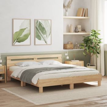 Cama Matrimonial | Cama Para Adultos | Cama Con Cabecero Madera De Ingeniería Roble Sonoma 160x200 Cm