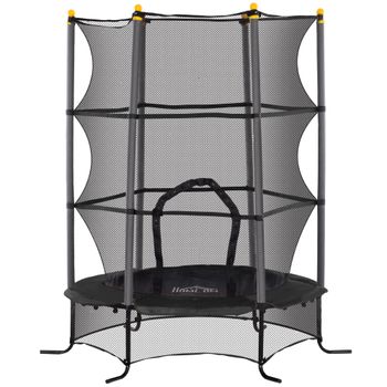 HOMCOM Trampolín Infantil Cama Elástica para Niños de +3 Años con Red de Seguridad Marco de Acero Carga 50 kg Ø163x190 cm Negro   Aosom España