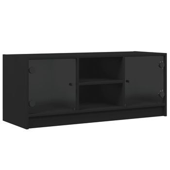 Mueble De Tv Con Puertas De Vidrio Negro 102x37x42 Cm Vidaxl