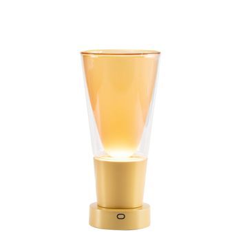 Jarrón Zafferano Soffio - Lámpara De Mesa Led Recargable Ip65 Con Función De Jarrón, Regulador Táctil, Cristal Ámbar Y Base Dorada - 10h Autonomía