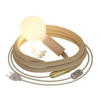 lampara enchufable con cable de yute trenzado y detalles en laton
