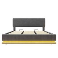 cama tapizada moderna 180x200 - con iluminacion led usb-c cabezal ajustable almacenamiento - gris