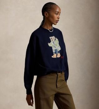 Polo Ralph Lauren para mujer. 211B17782001 Sudadera de algodón con Polo Bear marino (XS), Casual, Manga larga