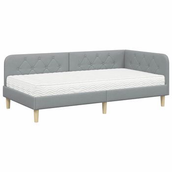 Estructura De Cama En Esquina Gris Claro 90 X 190 Cm Tela