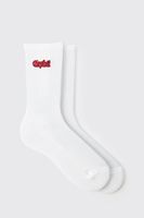 calcetines de felpa con bordado explicito blanco
