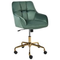 silla de oficina de terciopelo poliester estructura de metal dorado funcion giratoria ajustable muebles de oficina verde oscuro palmdale