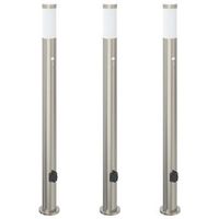 balizas de luz con sensor y tomacorriente 3 unidades 110 cm acero inoxidable ip44 vidaxl