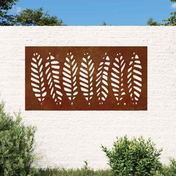 Adorno De Pared De Jardín Acero Corten Diseño De Hoja 105x55 Cm Cfw99833