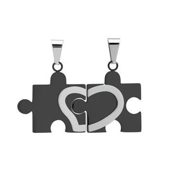 Colgante de pareja en forma de puzzle de acero inoxidable pulido