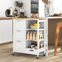 carro de isla de cocina con tapa de madera y 3 cajones blanco