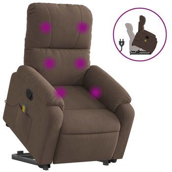 Sillón De Salón | Silla | Sillón Reclinable De Masaje Elevable Tela De Microfibra Marrón