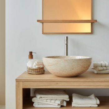 Lavabo redondo de mármol color crema   40 cm