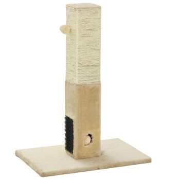 PawHut Poste Rascador para Gatos 79 cm Arañador para Gatos con Bola Colgante Poste de Yute 59,5x39x79 cm Beige y Crema