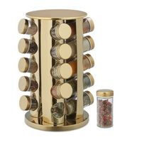 estante para especias con 20 tarros de especias dorado
