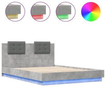 Cama Matrimonial | Cama Para Adultos | Estructura De Cama Cabecero Luces Led Gris Hormigón 140x200 Cm