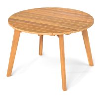 costway mesa auxiliar redonda de madera de acacia con tablero de listones y estructura robusta para interior y exterior salon terraza 62x62x40cm