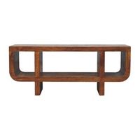 mueble multimedia de madera maciza estilo artesanal orion color castano curvo