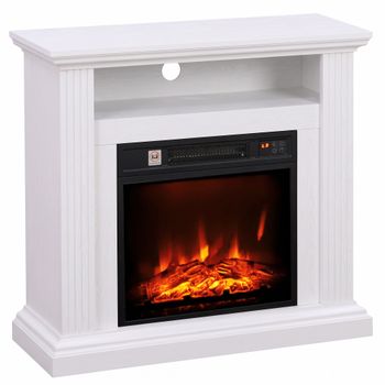 HOMCOM Chimenea Eléctrica 1800 W con Efecto Llama 3 Niveles de Luminosidad con Repisa Efecto Madera Blanco   Aosom España
