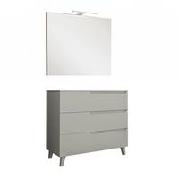 kibath mueble de bano con lavabo espejo y aplique led victoria 100x45 cm acabado moka mate 3 cajones con patas