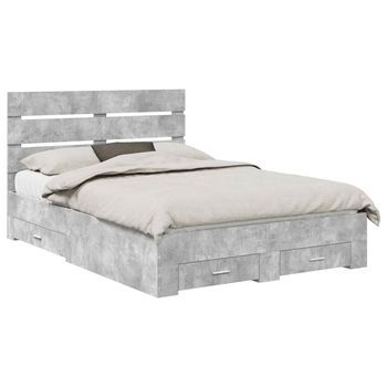 Cama Matrimonial | Cama Para Adulto | Estructura De Cama Con Cajón Gris Concreto 140 X 200 Cm