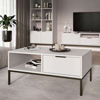 Mesa de centro 80 cm patas negras tableros de partículas blanco