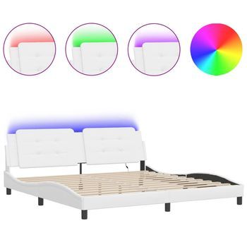 Cama Matrimonial | Cama Para Adulto | Estructura De Cama Con Led Sin Colchón Zadar Blanco 200x200 Cm