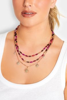 Juego 3 Collares Dorados Con Cuentas Cilíndricas